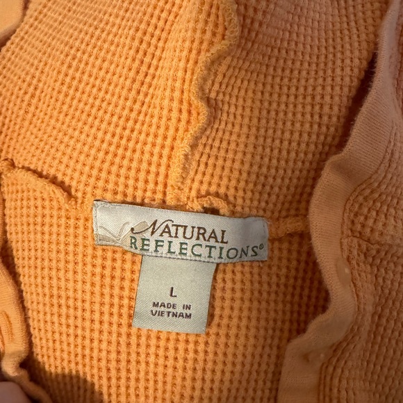 Cotton Henley Ribbed Hoodie Women’s Large Natural Reflections Long Sleeve Orange - Picture 5 of 7